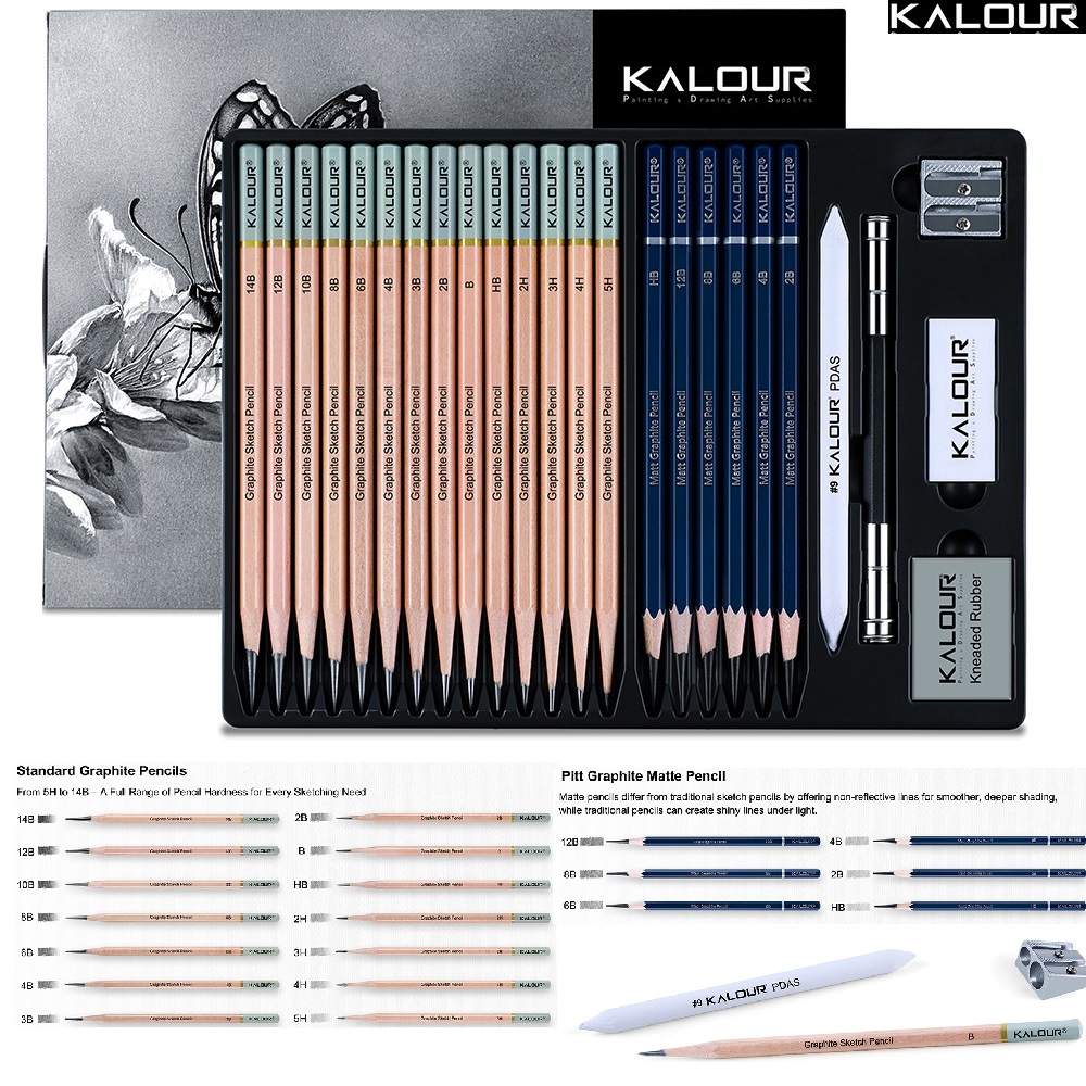 Sketching Charcoal Set - KALOUR 25/22 pièces Ensemble d'outils de